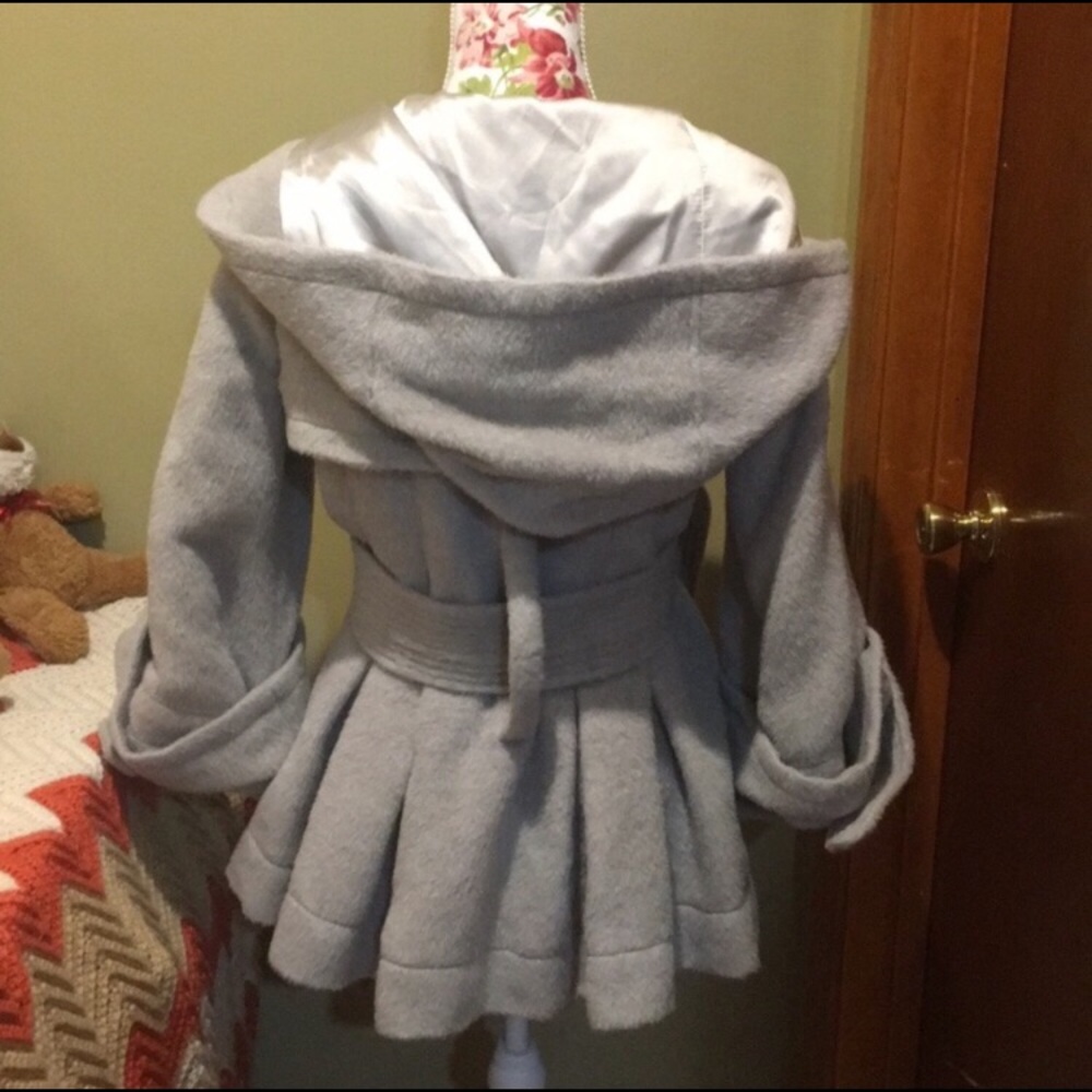 Grey Wool button up coat with silk lining